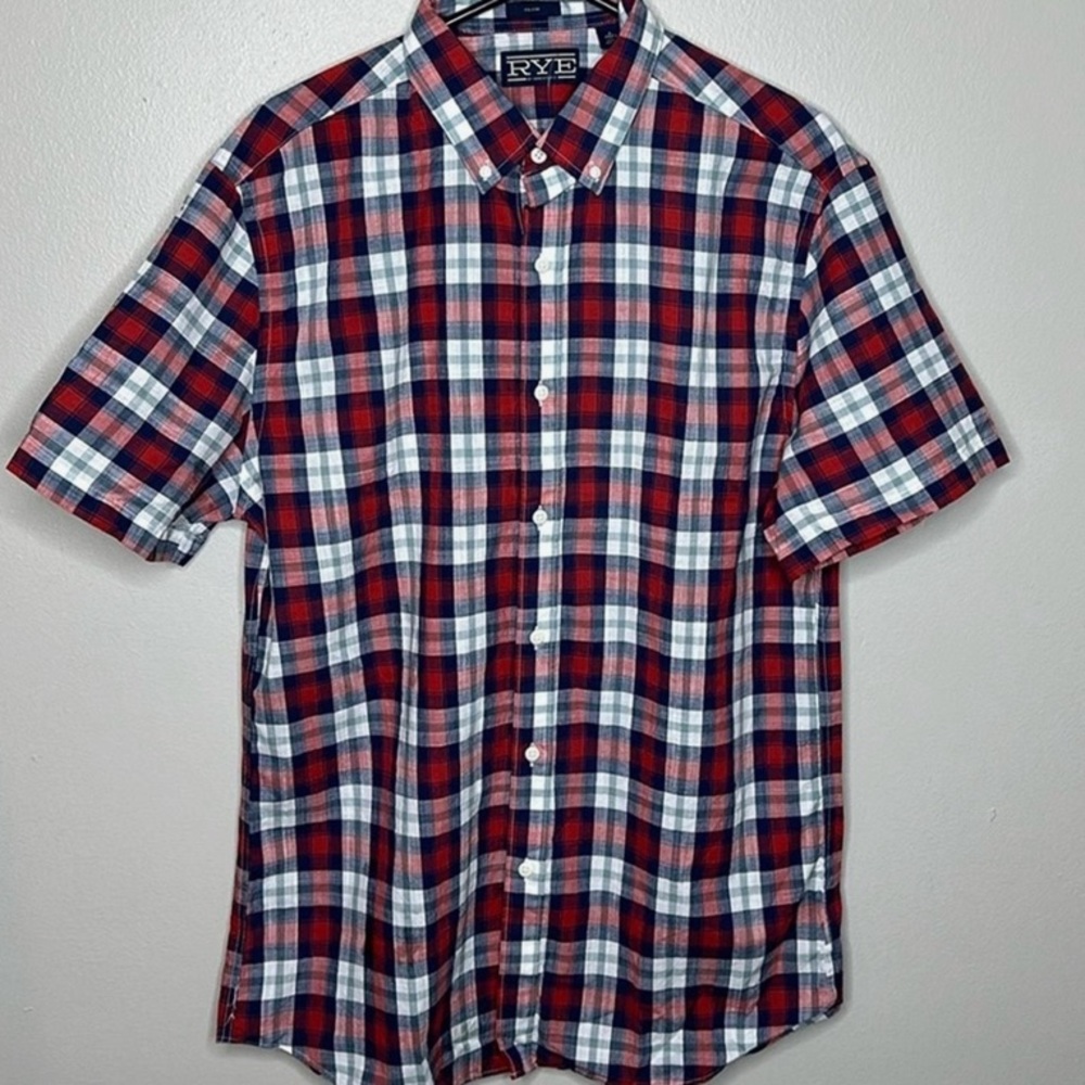 RYE by Hawker Rye Short Sleeve Button Down Shirt - Red, White, and Blue, Large